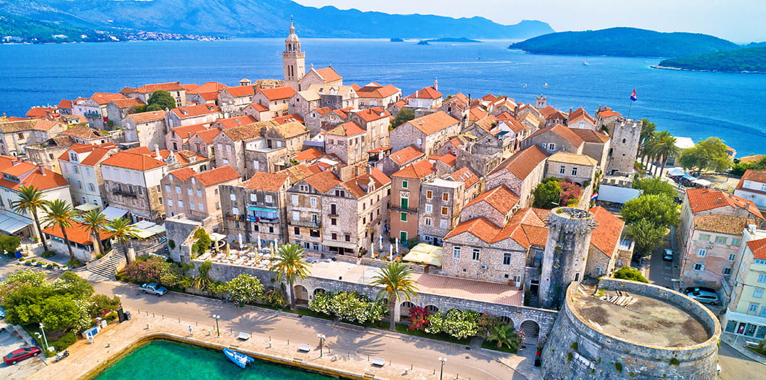 An aerial view over Korcula, Croatia